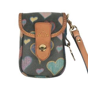 Dooney & Bourke Wristlet Purse Coin Card Holder Grey Rainbow Crayon Hearts Charm